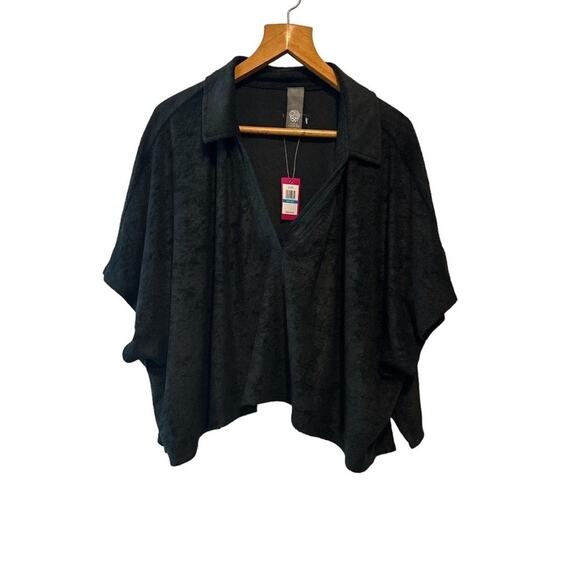 Vince Camuto Jet Black V-Neck Pancho Style Pullover with Collar ONE SIZE - Picture 1 of 13